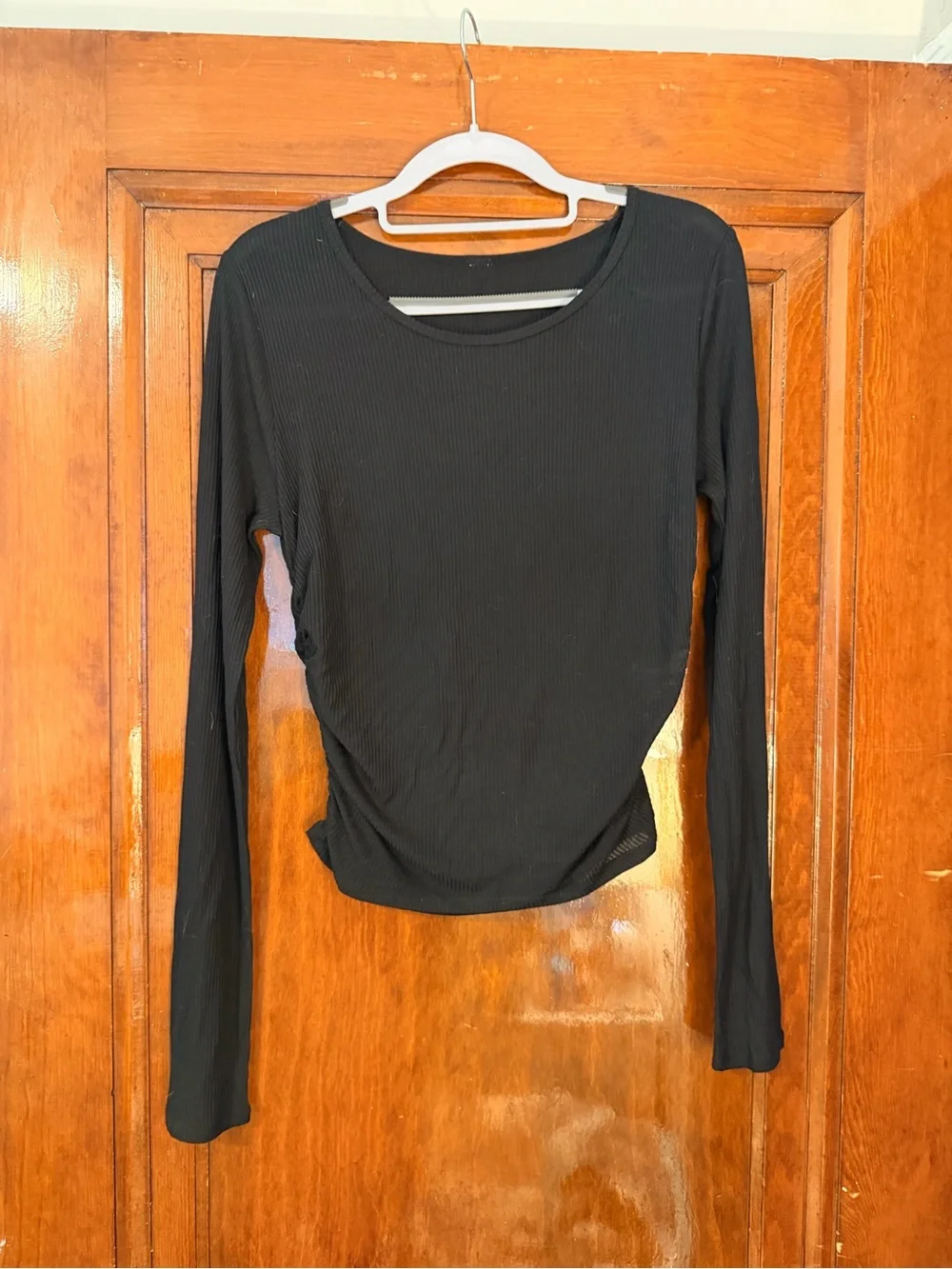 ALO Yoga Black Gather Ribbed Long-Sleeve Top